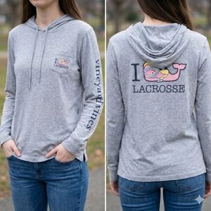 Vineyard Vines Women's Grey Preppy Nautical Lacrosse Hooded Shirt Size Medium